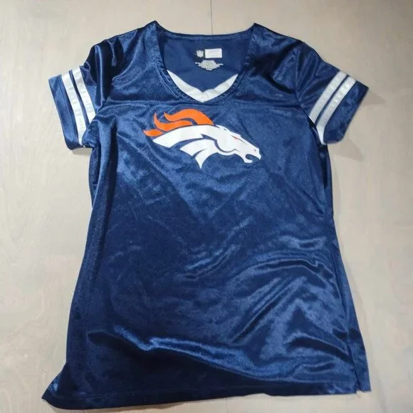 Broncos Jersey Navy Blue Vintage Early 2000’s Y2K NFL Football Stripped Fitted S - Picture 7 of 9